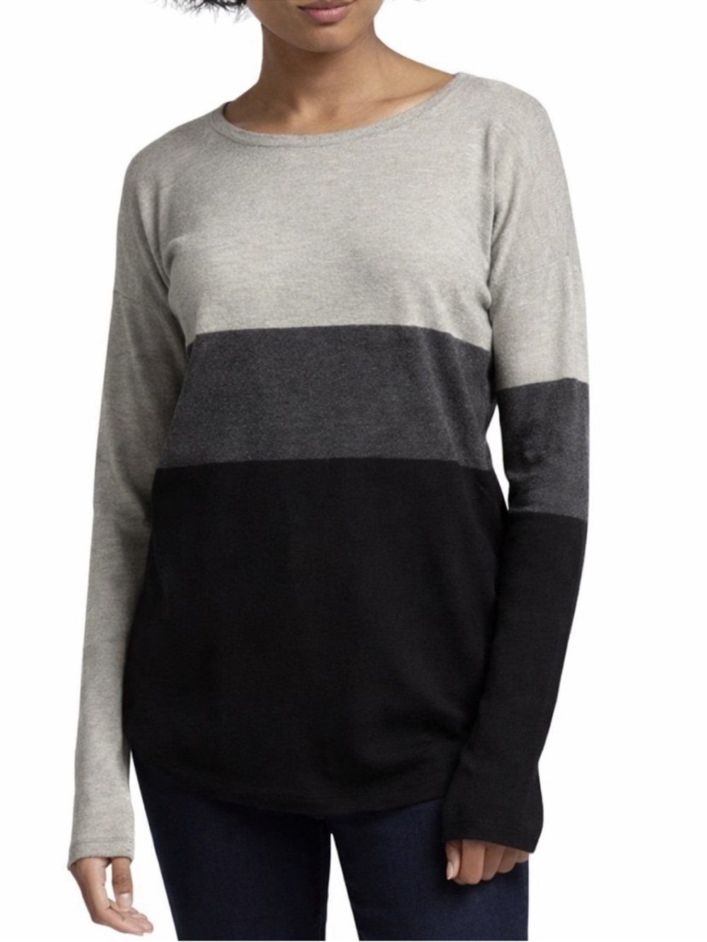 Smartwool Merino Shadow Pine Crew Sweater Gray Black Colorblock Size S Womens